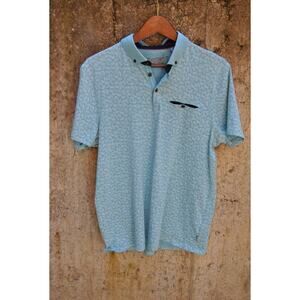 Ted Baker Light Blue Leaf Print Polo Shirt – Size Small